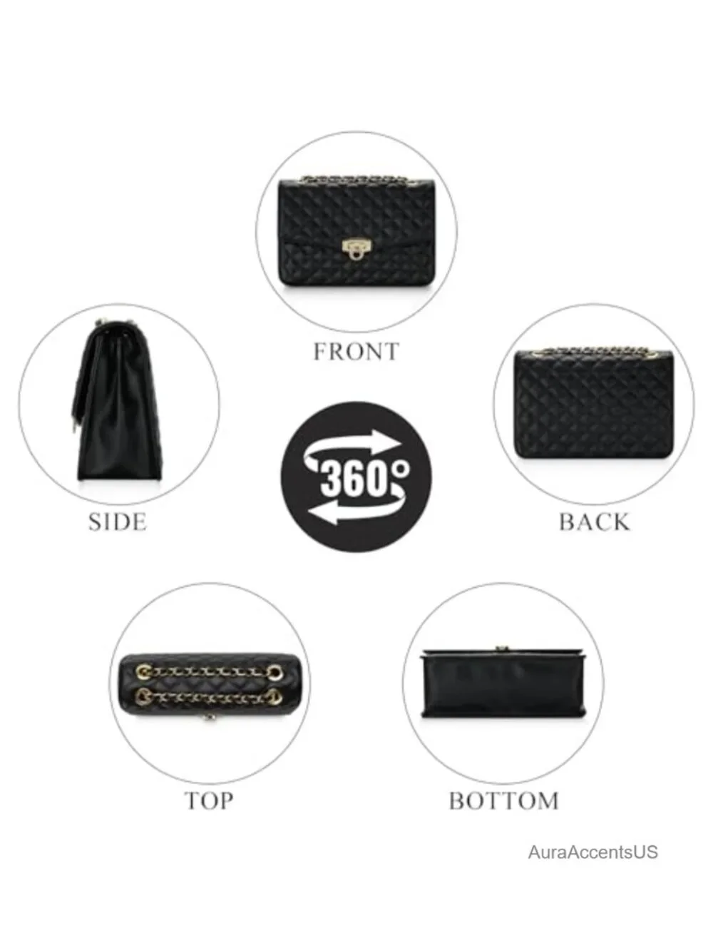 Vegan Leather Quilted Crossbody Bag with Chain Strap